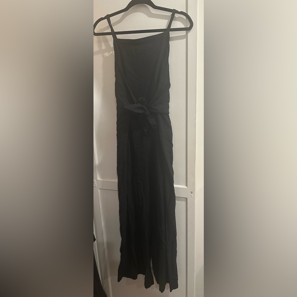 Madewell Black Linen Tie-Front Jumpsuit